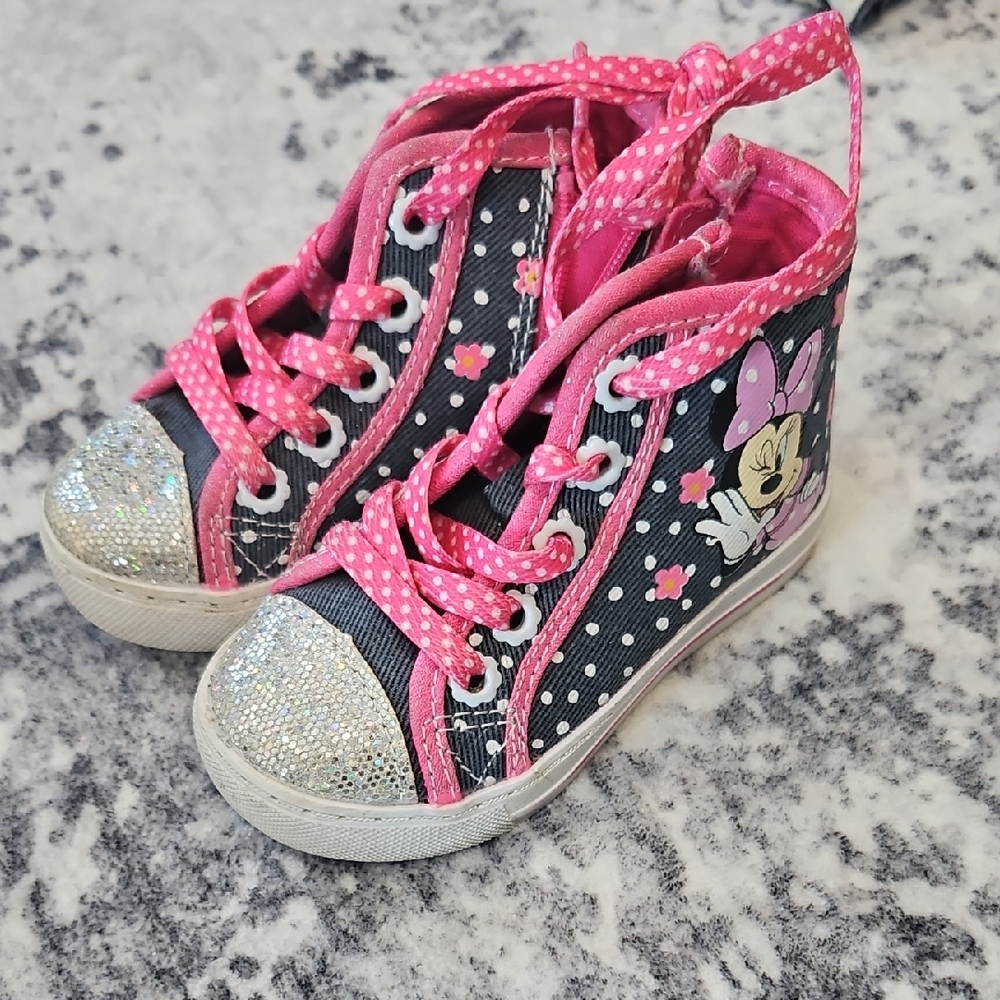 Disney Minnie Mouse Polka Dot Sneakers - Pink and Black With Sequin Toes